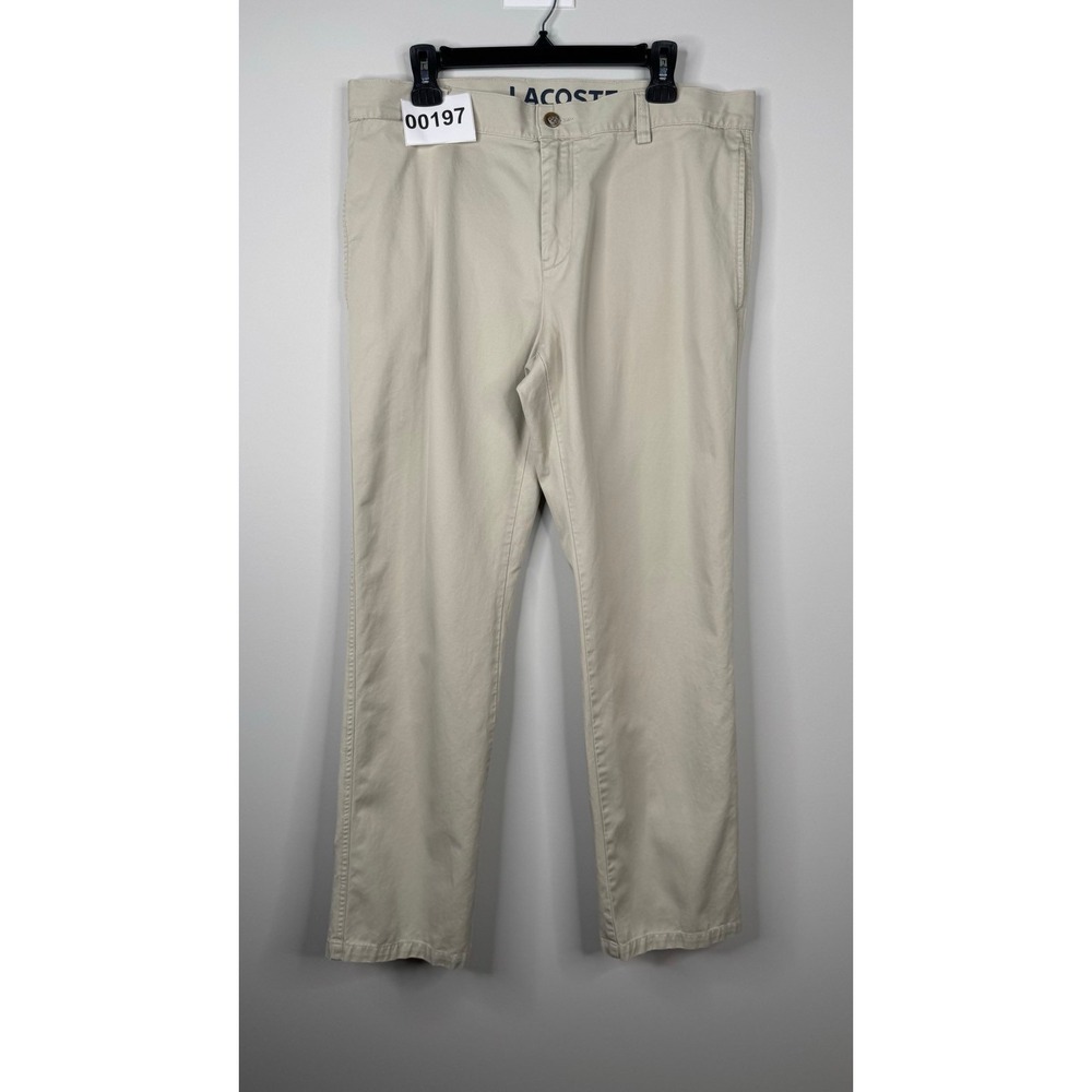 Lacoste Mens Size W 44 Chino Pants Beige Flat Front Cotton Designed in France